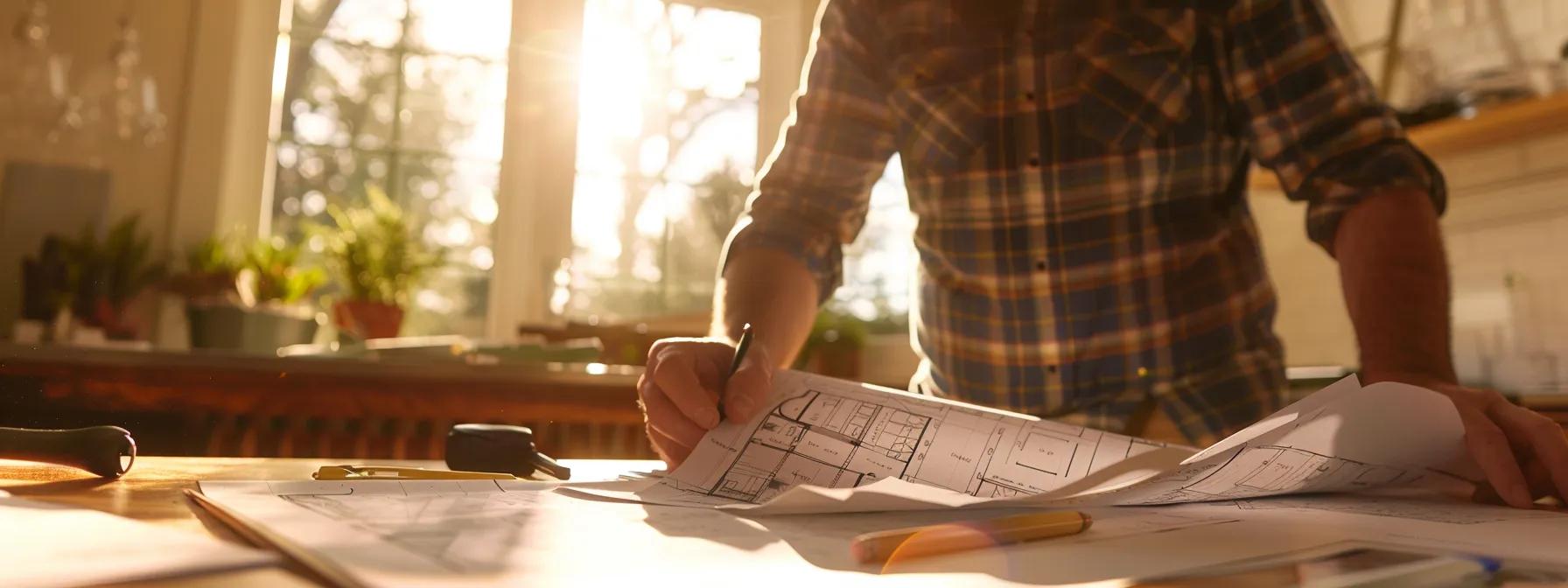 a focused indoor scene showcases a professional meeting between a homeowner and a waterproofing contractor, surrounded by blueprints, samples, and technical documents, emphasizing the importance of choosing the right expert for foundation waterproofing.