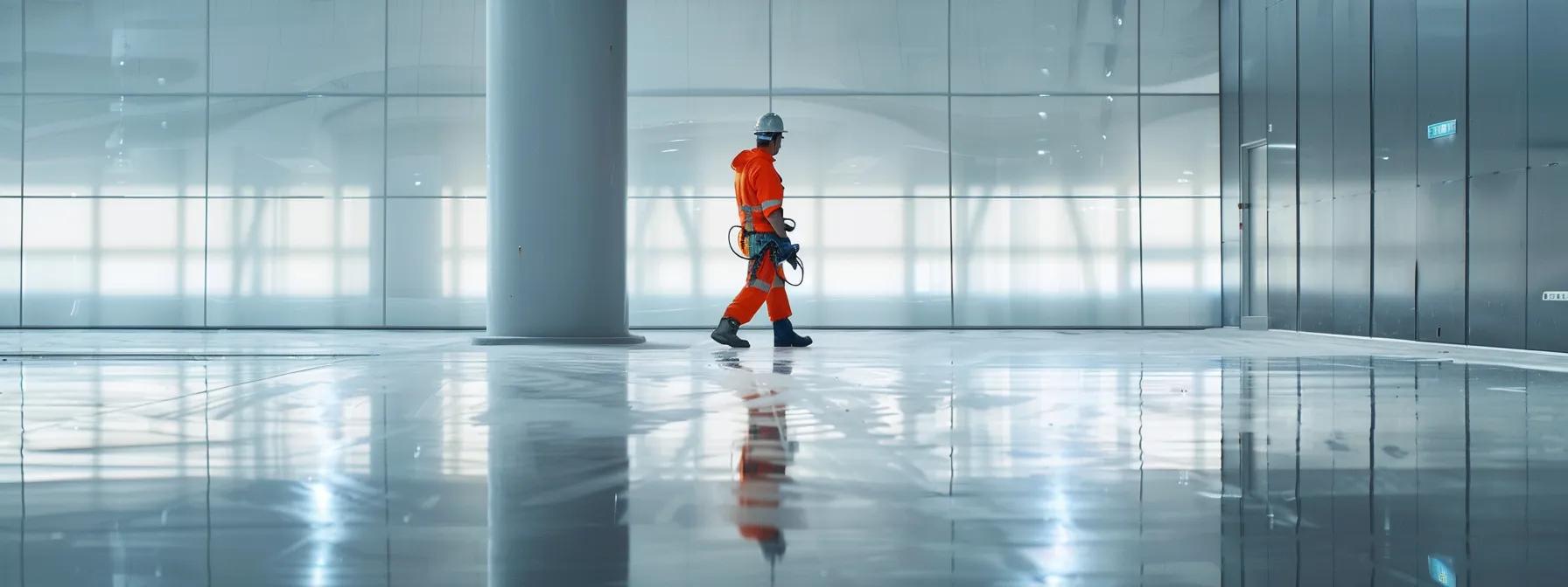 a modern commercial space features a professional technician inspecting a sleek waterproofing system with advanced tools, emphasizing the importance of proactive maintenance in safeguarding property against water damage.