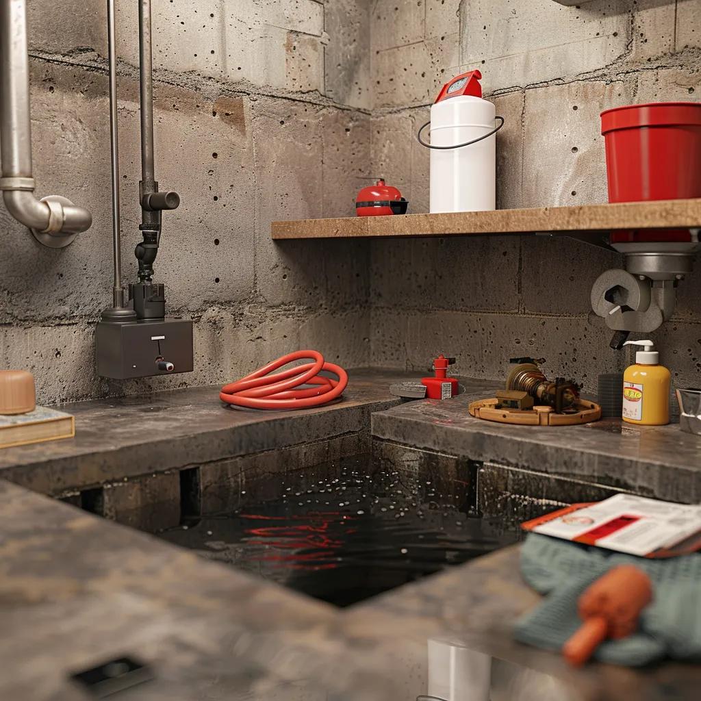 Sump pump system installed in a basement for effective interior waterproofing