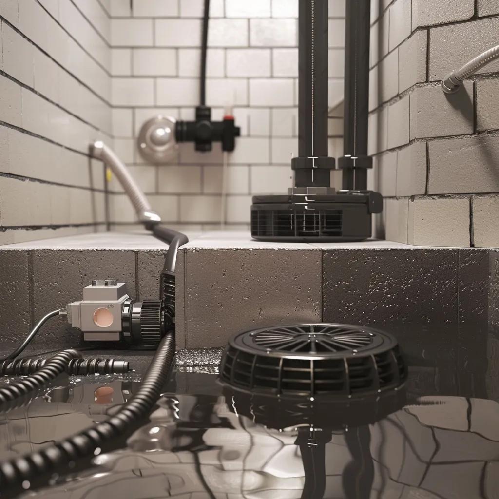 Installed sump pump and pit in a basement